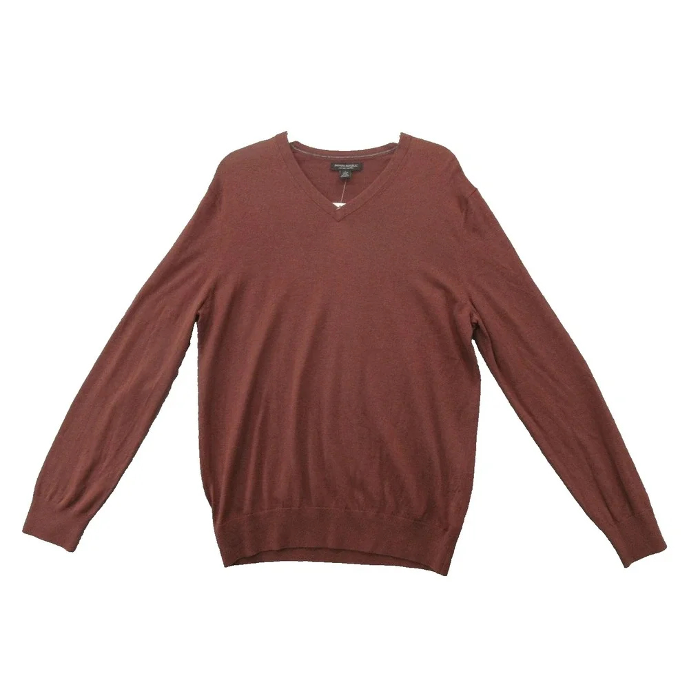 Banana Republic Sweater Mens Large Brown V Neck Silk Cashmere Knit New